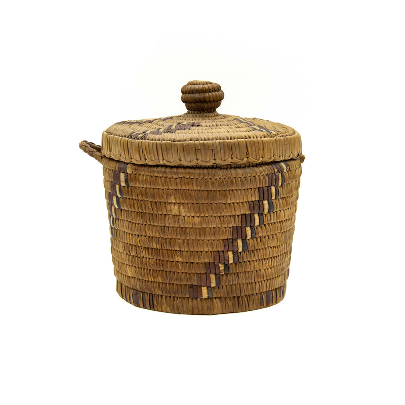 Coast Salish Imbricated Basket with Lid & 1 Handle