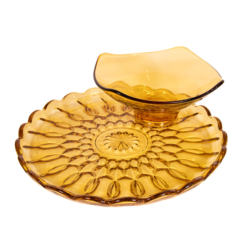 Gold Carnival Glass Platter with Bowl