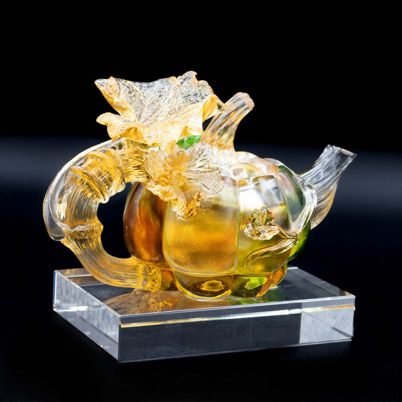 Xia Shi Liu Li Glass Pumpkin Teapot with Original Box