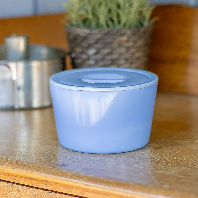 Jeanette Blue Delphite Round Grease Pot with Lid