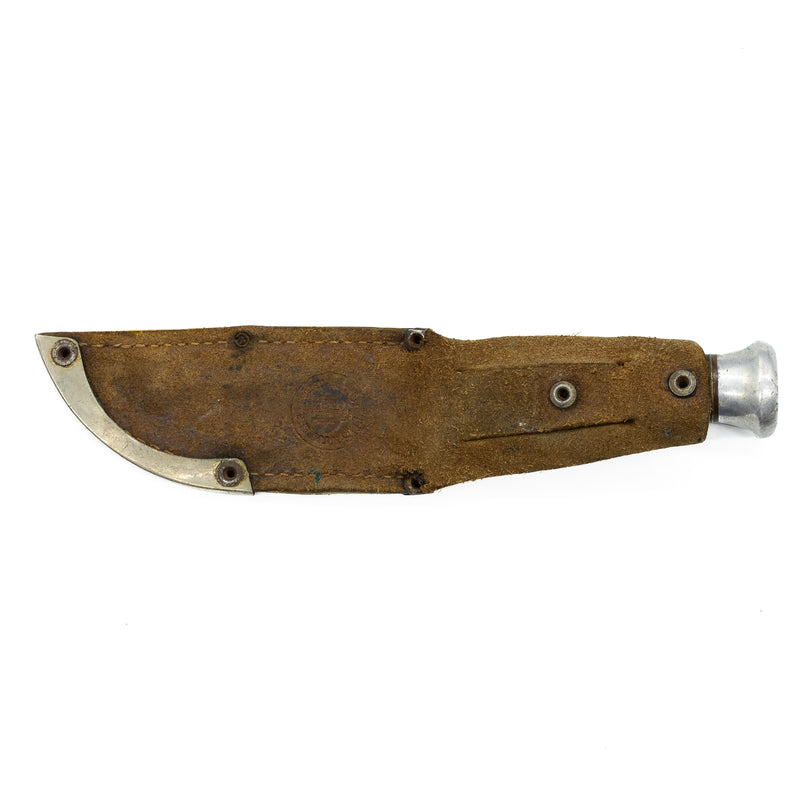Unmarked Hunting Knife with Stacked Leather Grip in Leather Sheath