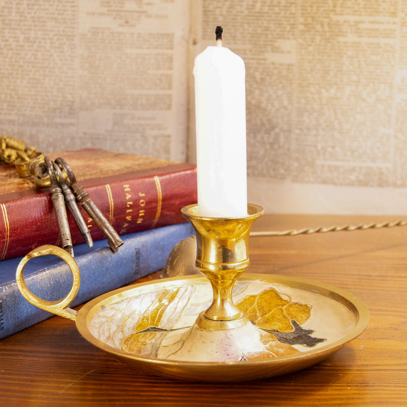 Enameled Brass Candle Stick with Finger Loop