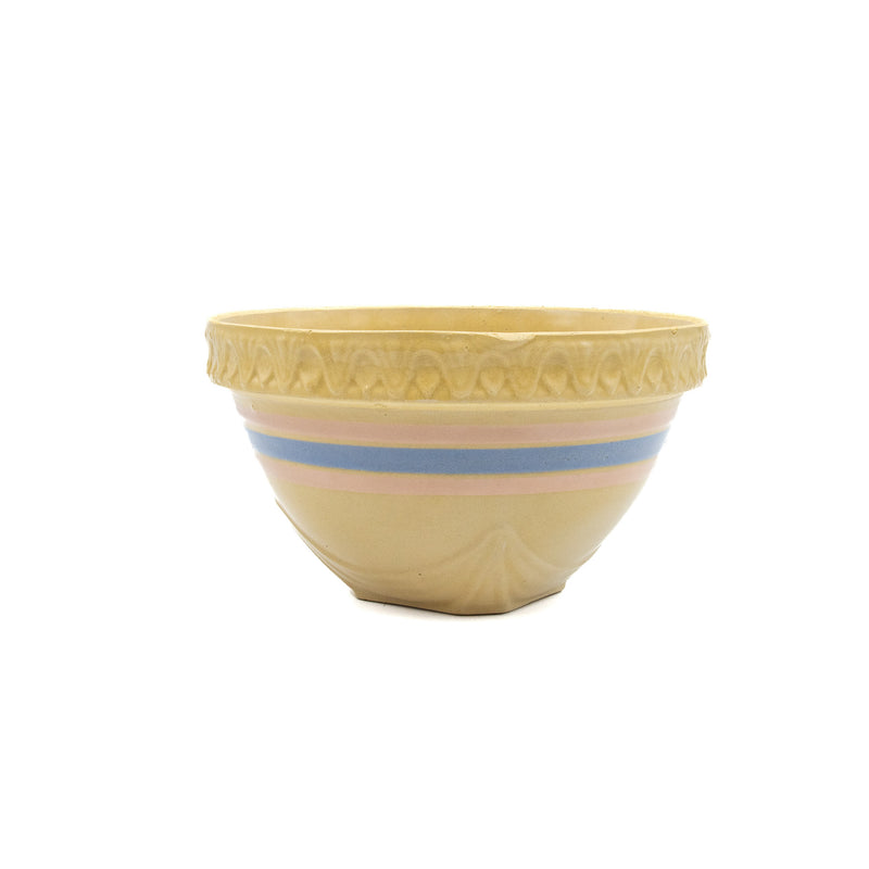 McCoy Blue & Pink Banded Yellow Stoneware Mixing Bowl : 10"
