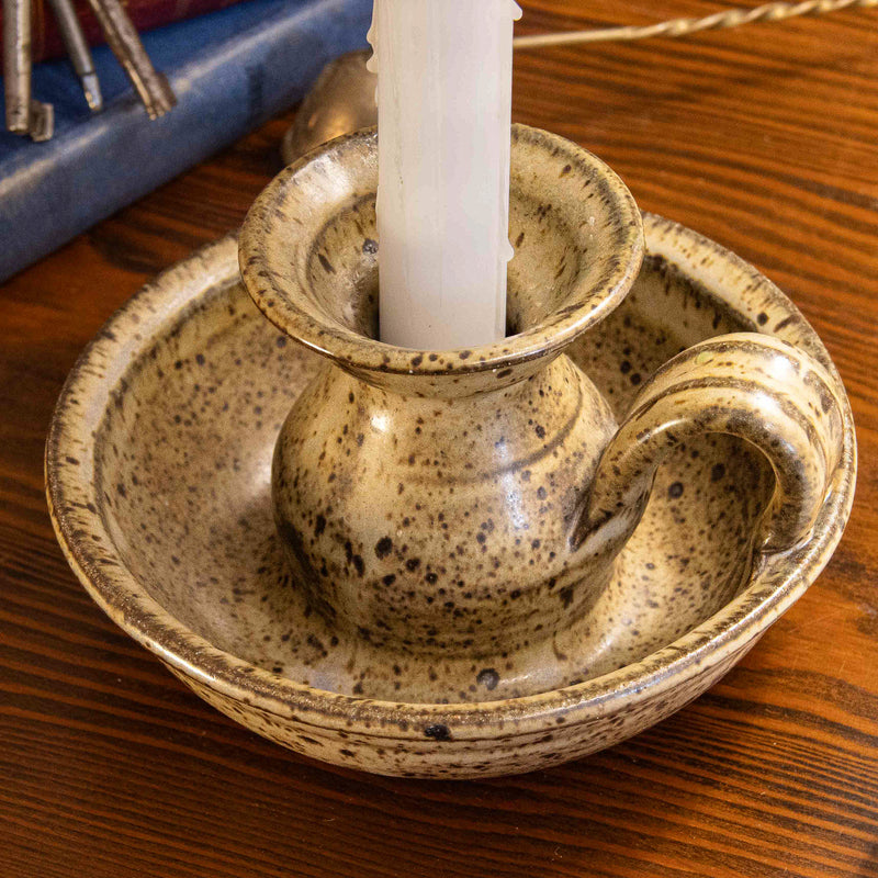 Brown Ceramic Candle Stick with Finger Loop