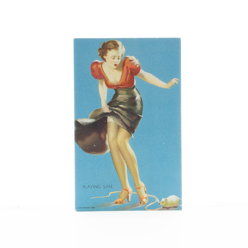 "Playing Safe" by Gil Elvgren, Mutoscope Card