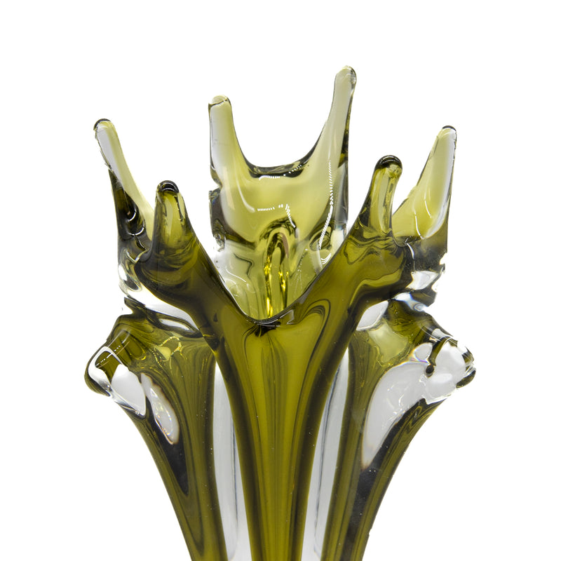 Chalet Art Glass Olive Green Vase with Acid Etched Mark
