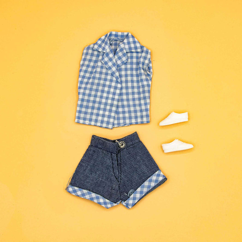 Barbie Gingham Picnic Outfit with White Tennis Shoes : Made in Hong Kong