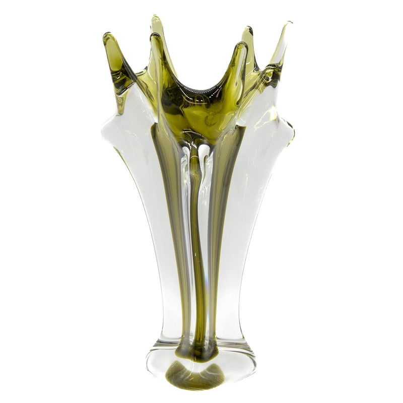 Chalet Art Glass Olive Green Vase with Acid Etched Mark