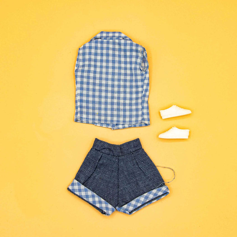 Barbie Gingham Picnic Outfit with White Tennis Shoes : Made in Hong Kong