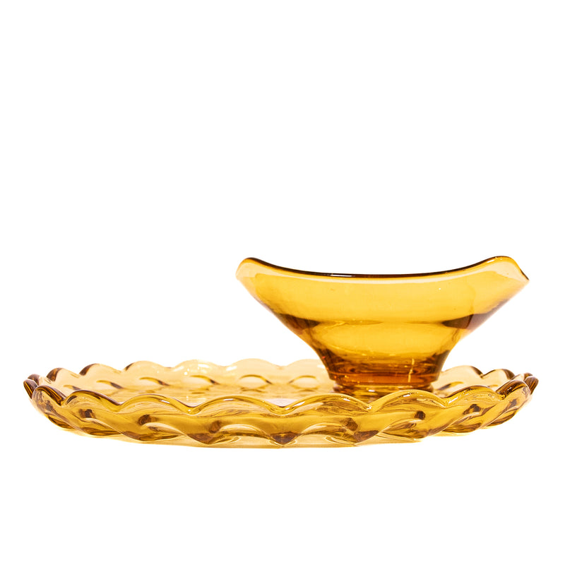 Gold Carnival Glass Platter with Bowl
