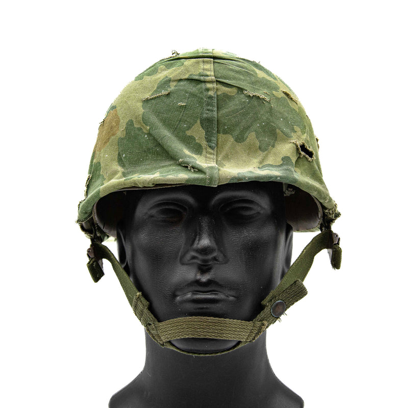 Vietnam War Era M1 Helmet with Ground Troop Liner & Camo Cover